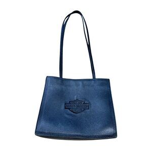 HARLEY DAVIDSON BLACK GENUINE LEATHER EMBROIDERED SHOULDER BAG TOTE 10"x11" USA